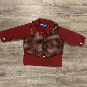 Take 50% OFF- Happy Fella Red Shirt with Brown Vest, Size-6/9M